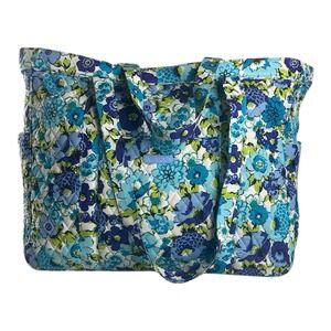 Vera Bradley Women Women's Purse Shoulder Bag TRIMMED VERA TOTE BLUEBERRY BLOOMS